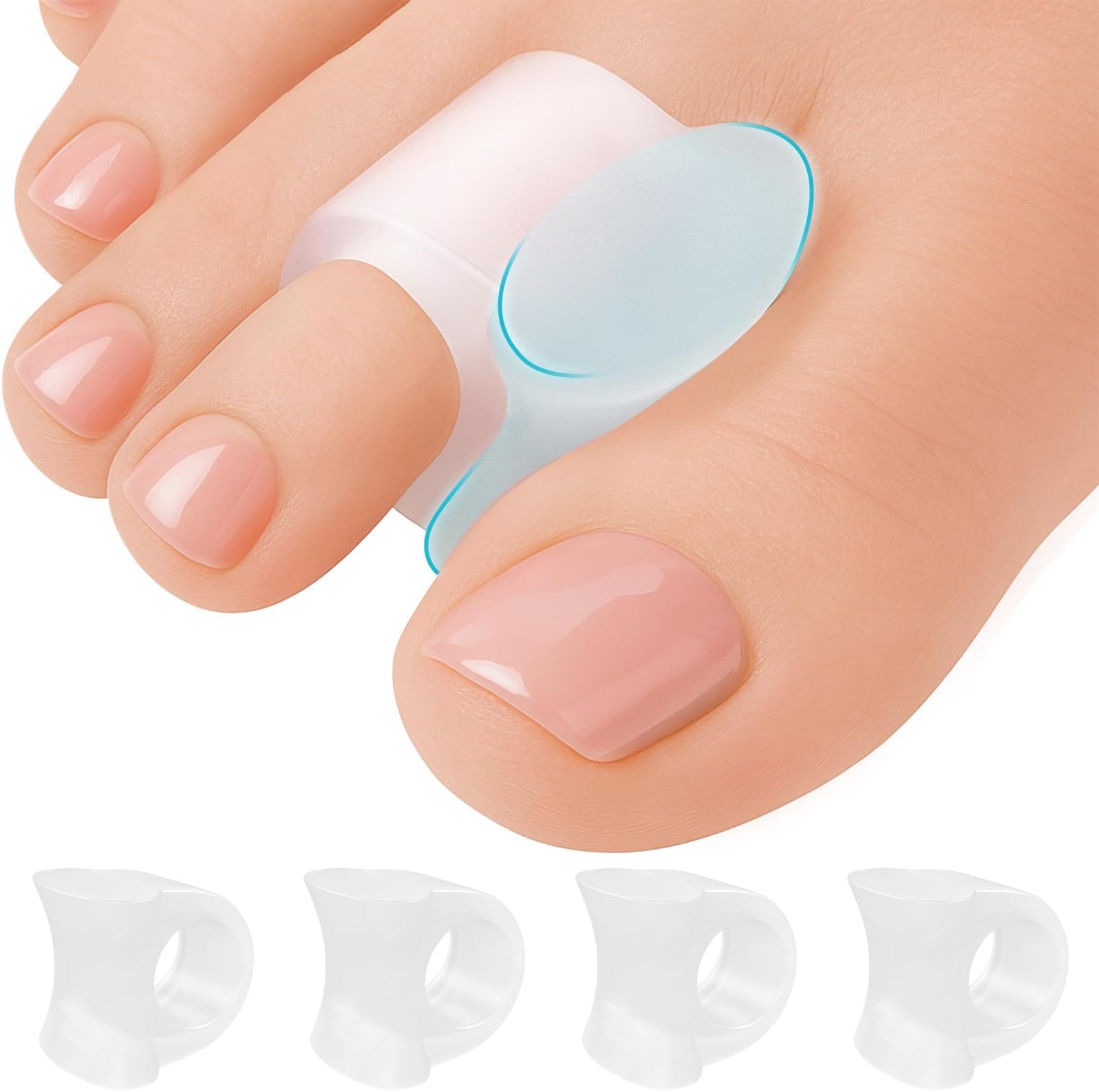 Toe Separators Hammer Toe Straightener - 4-Pack Big Toe Spacers - Gel Spreader - Correct Crooked Toes - Bunion Corrector and Bunion Relief - Pads for Overlapping, Hallux Valgus, Diabetic Feet, Yoga