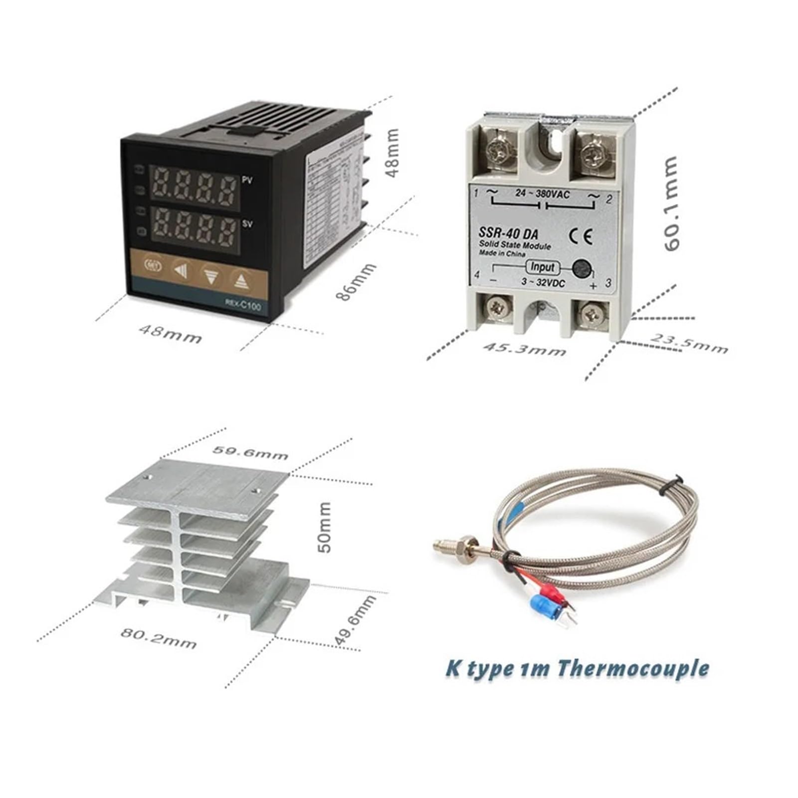 Regulator temperatury REX-C100 PID regulator temperatury 220 V, 400 stopni, cyfrowy termostat, wyjście 40 A, SSR, termopara, typ K(B zestaw 2 wyjścia SSR)