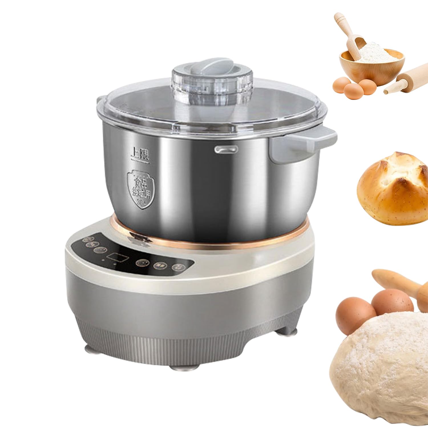 Machine à pétrir en acier inoxydable 5 L avec fonction de fermentation, mélangeur électrique de pétrissage avec minuterie, panneau tactile pour la cuisson à la maison
