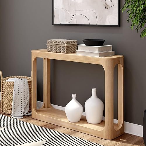 Miniatura 9 de Plank+Beam Forma Mesa Consola, 46 Pulgadas, Mesa de Sofá de Madera Maciza, Mesa de Entrada para Pasillo, Mesa Estrecha Detrás del Sofá, Mesas Nuez