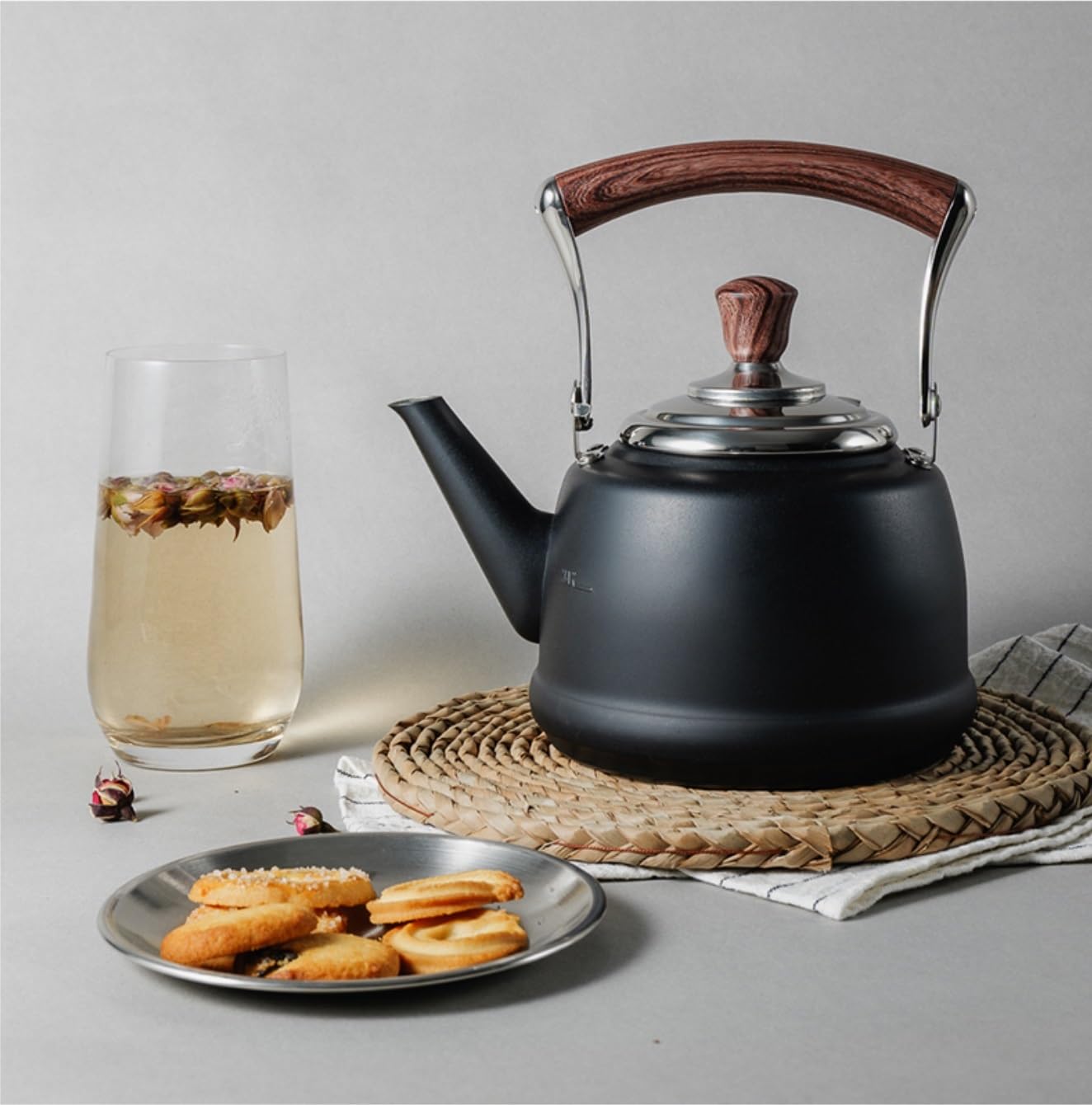 Tetera Tipo Cocinas Tetera De Acero Inoxidable 1,5 L Con Infusor For Cocina Inducción A Gas Calentar Agua Té(Black)