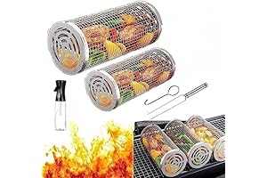 BBQ Cylinder Basket, (2-Piece Set) Stainless Steel Mesh Versatile Cylinder Grill for Vegetables Meat Fish