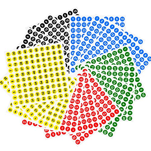 Autocollants Numérotés, Numeros Etiquettes, Autocollants Cercle Nombres, 15 Autocollants Nombres Étanches, Étiquettes Autocollantes Rondes, Chiffres Adhesifs,5 Couleurs Numéro Autocollant Imperméables