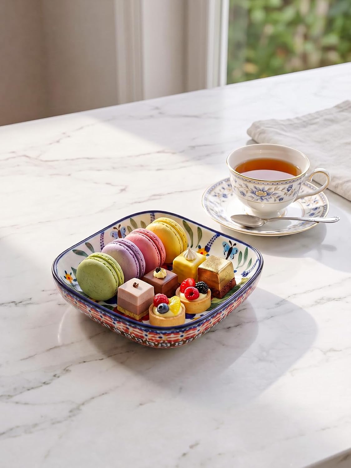 Handmade Ceramic Fruit Bowl, 6 Inch Dessert Plate, Set of 2 (Polish Garden)