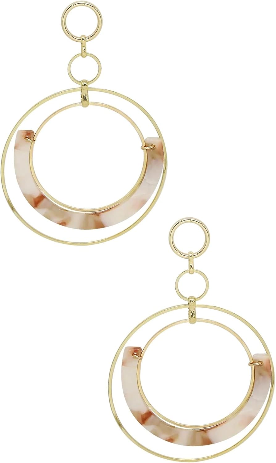 Ettika Dangle Earrings for Women. Neptune's Moon Blush Resin Hoop 18k Gold Plated Earrings. Fashion Jewelry