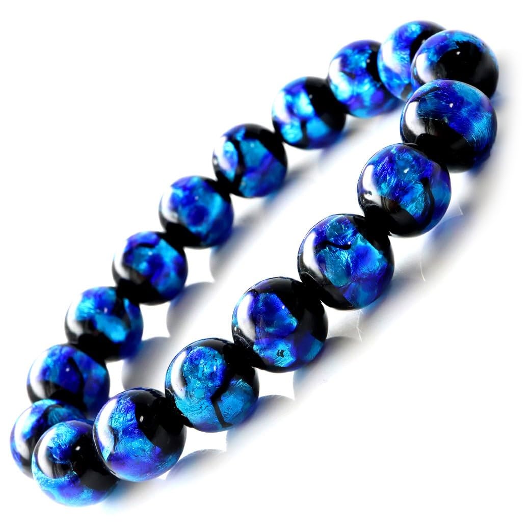 Amazon | [GOLD STONE] 光る ホタルガラス ブルー 12mm ブレスレット