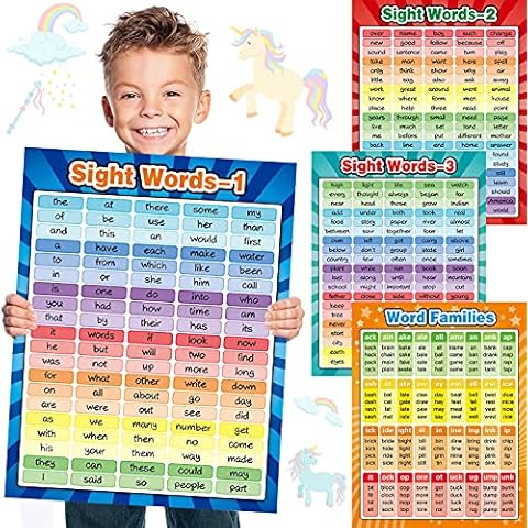 4 Sheets Sight Words Poster Extra Large Educational Posters and Word Families Posters Educational Chart Posters Classroom Posters and Learning Posters for Preschool, Classroom, Homeschool, Playroom Cover