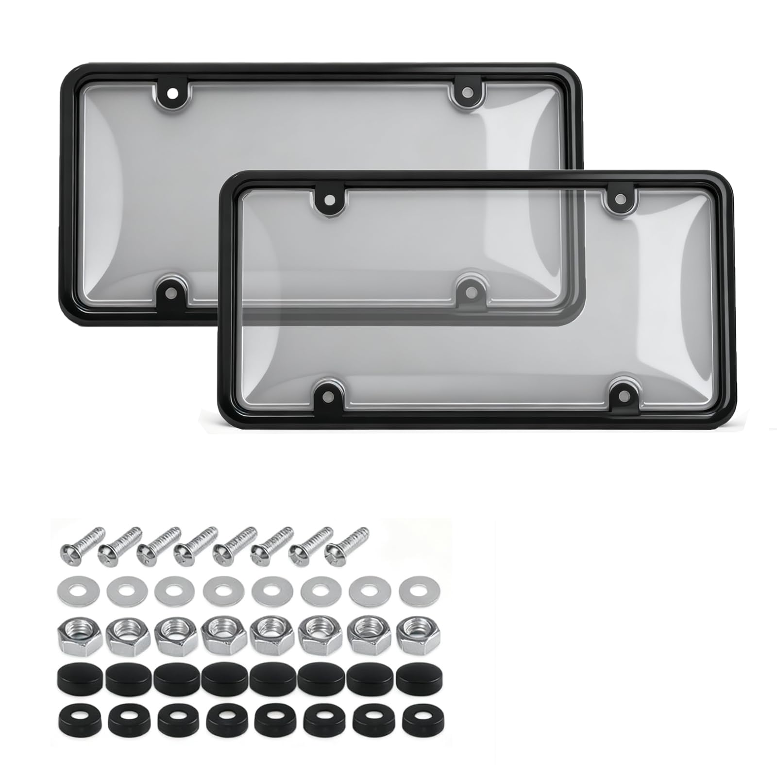 Photo 1 of 2-Pack License Plate Cover Frames Protector Combo, Clear Plate Frame Anti-Scratch Anti-Glare for Car Truck SUV, Includes All Mounting Hardware (Grey)
