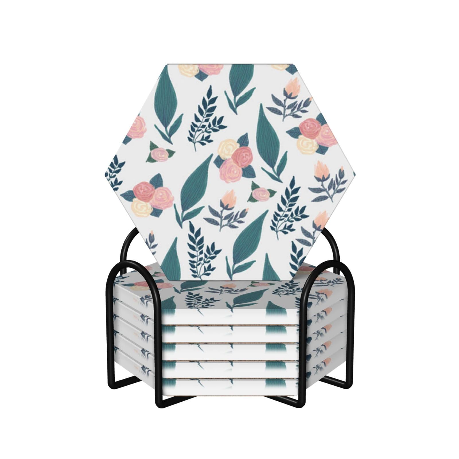 Dessous de verre céramique anti-rayures et absorbant fini les taches d'eau fleur rose