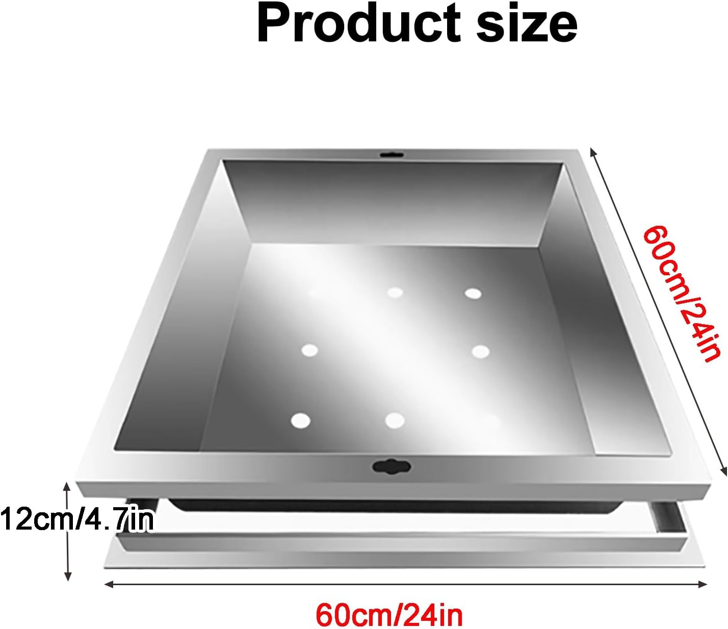 Heavy-Duty Stainless Steel Square Septic Tank Lid Flush-Mount with Drain Holes Invisible Access Cover for Outdoor Use (60x60cm/24x24 in)