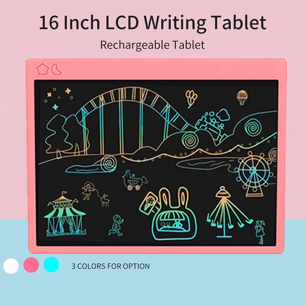 Tablette d'écriture numérique LCD de 16 pouces rechargeable avec écran couleur unique effaçable en un clic avec bouton de verrouillage pour enfants, adultes, maison, bureau, école