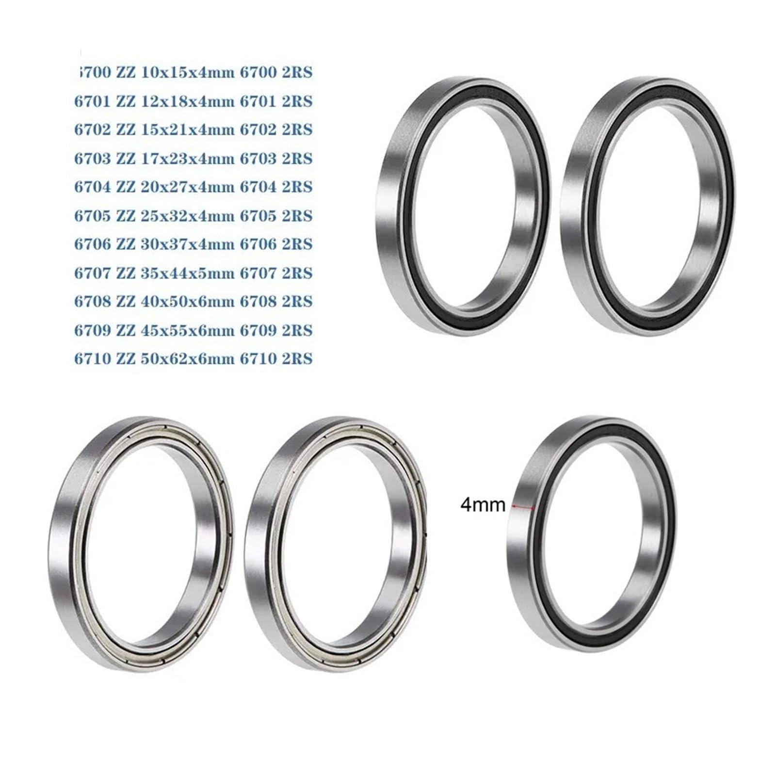 Cuscinetto 608 6700 6701 6702 6703 6704 6705 6706 6707 6708 6709 6710-2RS ZZ Cuscinetti a sfera schermati in gomma a parete ultra sottile