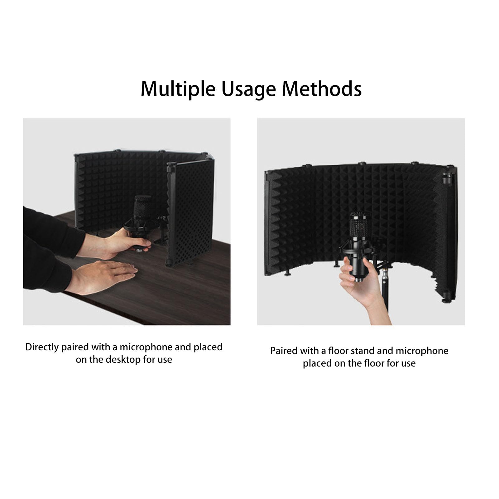 Schermo Isolante per Microfono con Filtro Anti-pop e Supporto per Treppiede, Schermo Pieghevole con Triplo Isolamento Acustico e Schiuma Assorbente per la Registrazione in Studio