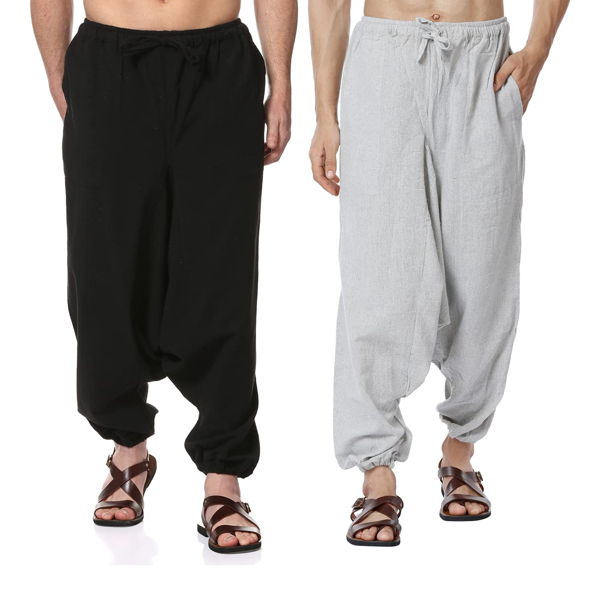 aatman One Size Men's Eco-Friendly Cotton Harem Pants Pack of 2 | Fits Waist Size 28 to 36 Inches-picture-26