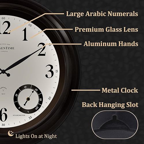 Miniatura 6 de PresenTime & Co - Reloj Jameson iluminado para interiorexterior de 24 pulgadas, casa de campo moderna, autoiluminada, impermeable, estación