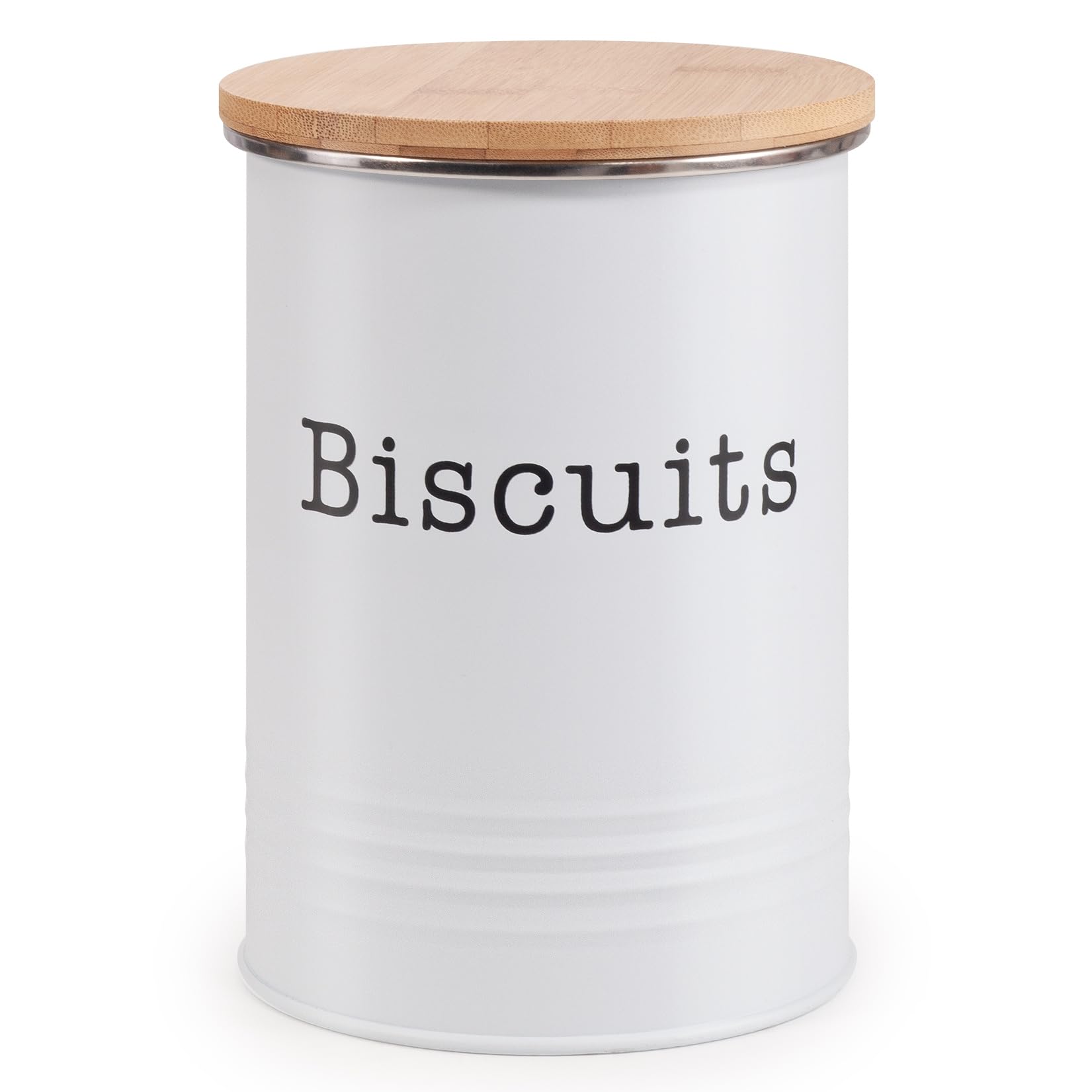 Ehc Biscuit Tin - White Round Enamel Airtight Seal Cookie/Biscuit Kitchen Storage Canister Jar With Wooden Lid, White
