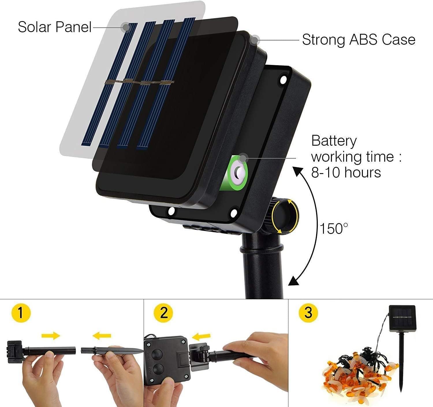[2 Packungen] Solar-Gartenlichterkette, Honigbienen-Lichterkette, 7 m, 8 Modi, 50 LEDs, wasserdicht, für den Außen- und Innenbereich, Gartenbeleuchtung für Zaun, Weihnachten, Urlaub (warm Weiß)