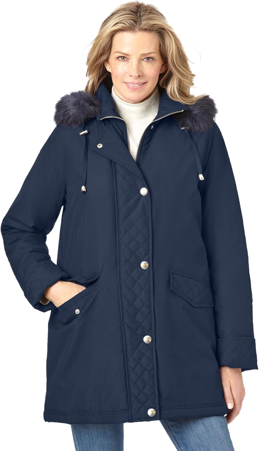 Woman Within Plus Size Faux Fur Down Parka Coat