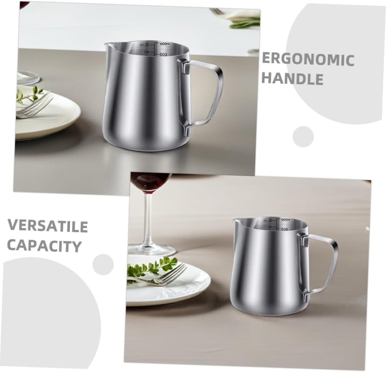 Stainless Steel Milk Frothing Pitcher with Latte Pen Steaming Cups for Cappuccino Latte Macchiato Anti-scald Handle Milk Jug for Coffee Art