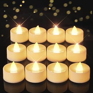 Homemory 12-Pack Timer Flameless LED Tealight Candles - Battery Operated with 6h Timer, Ideal for Halloween, Christmas, Wedding Table Decoration (Ivory White)