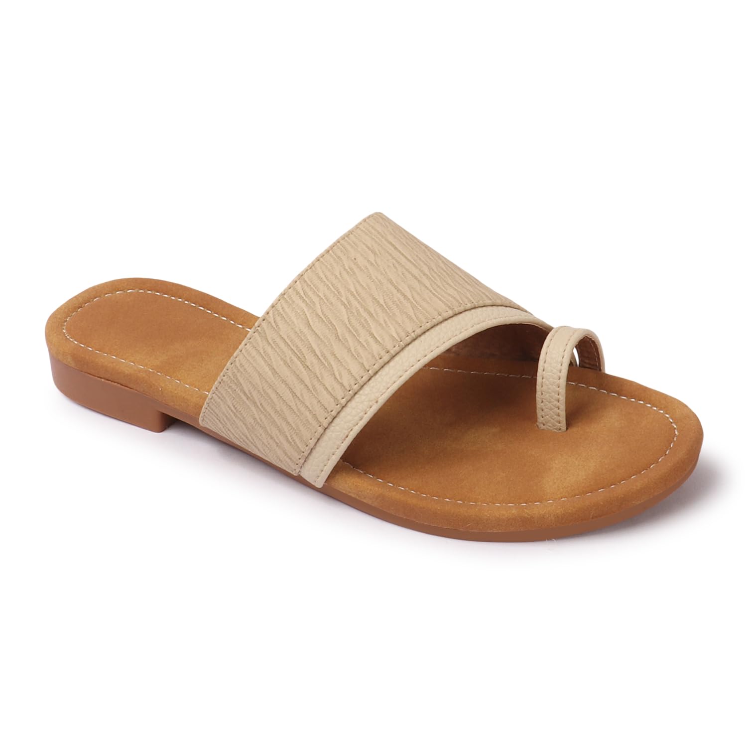 aviva style Stylish Beige Flat Sandals for Women Toe Ring Design Slip-On Slipper Casual Office Wear-picture-37