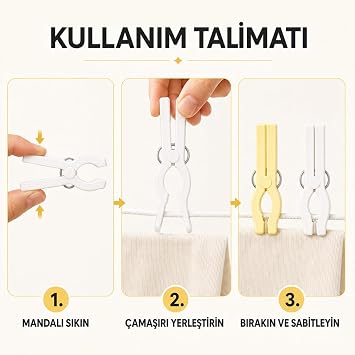 Pamir Lüks Çamaşır Mandalı 12’li Set, 6 Sarı 6 Beyaz, Güçlü Yaylı Plastik Mandal