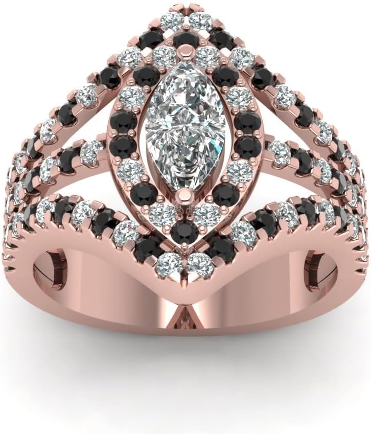 Choose Your Gemstone Royal Empress Ring rose gold plated Marquise Shape Halo Engagement Rings Affordable for your Girlfriend, Wife, Partner Wedding US Size 4 to 12