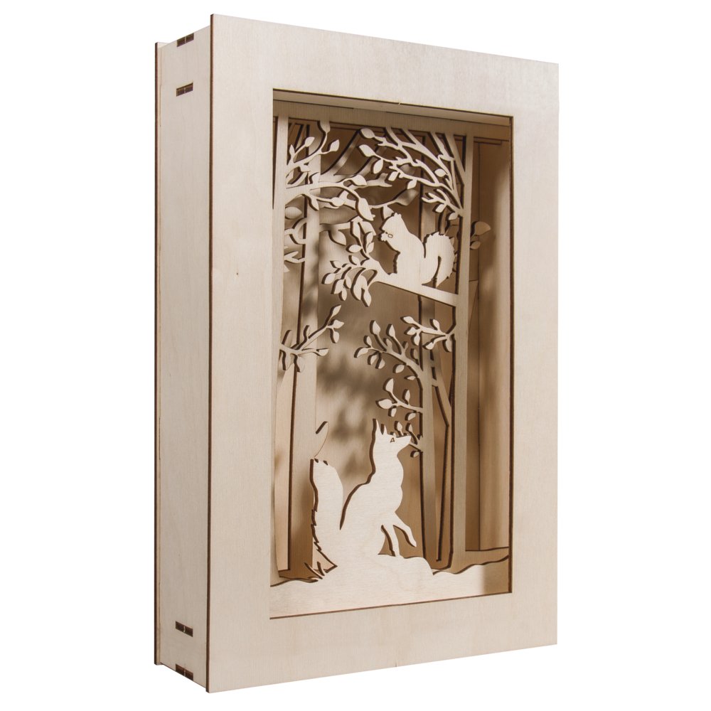 Rayher 46301000 Shadow Box Building Kit with 3D Forest Scenery, DIY Wood Craft Set, 15 slot-together Pieces, 20x30x6.6cm