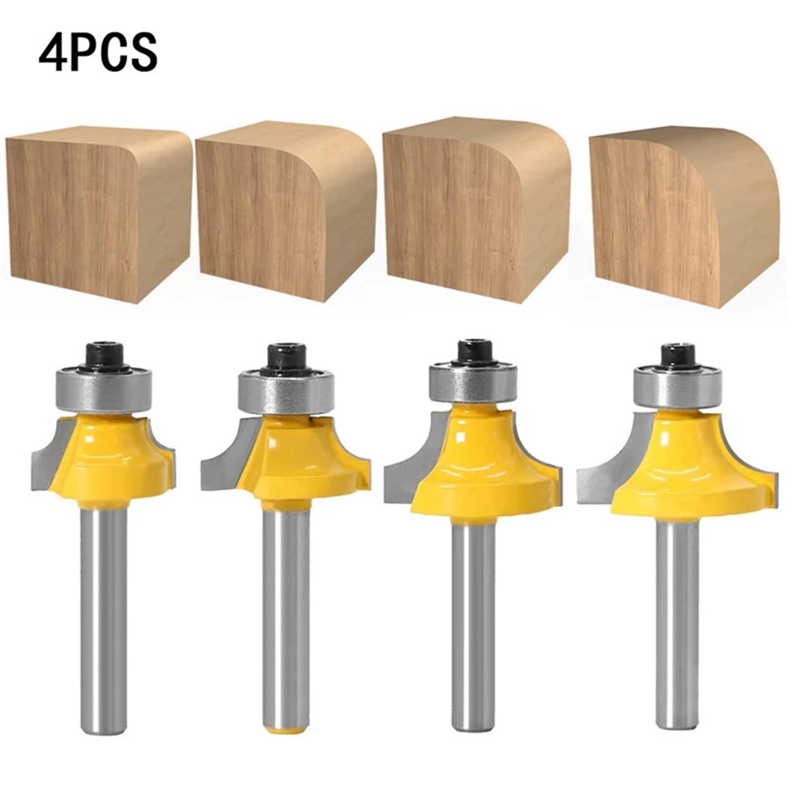Set di 4 punte for fresa arrotondata da 8 mm for la lavorazione del legno, for arrotondare e smussare i bordi.