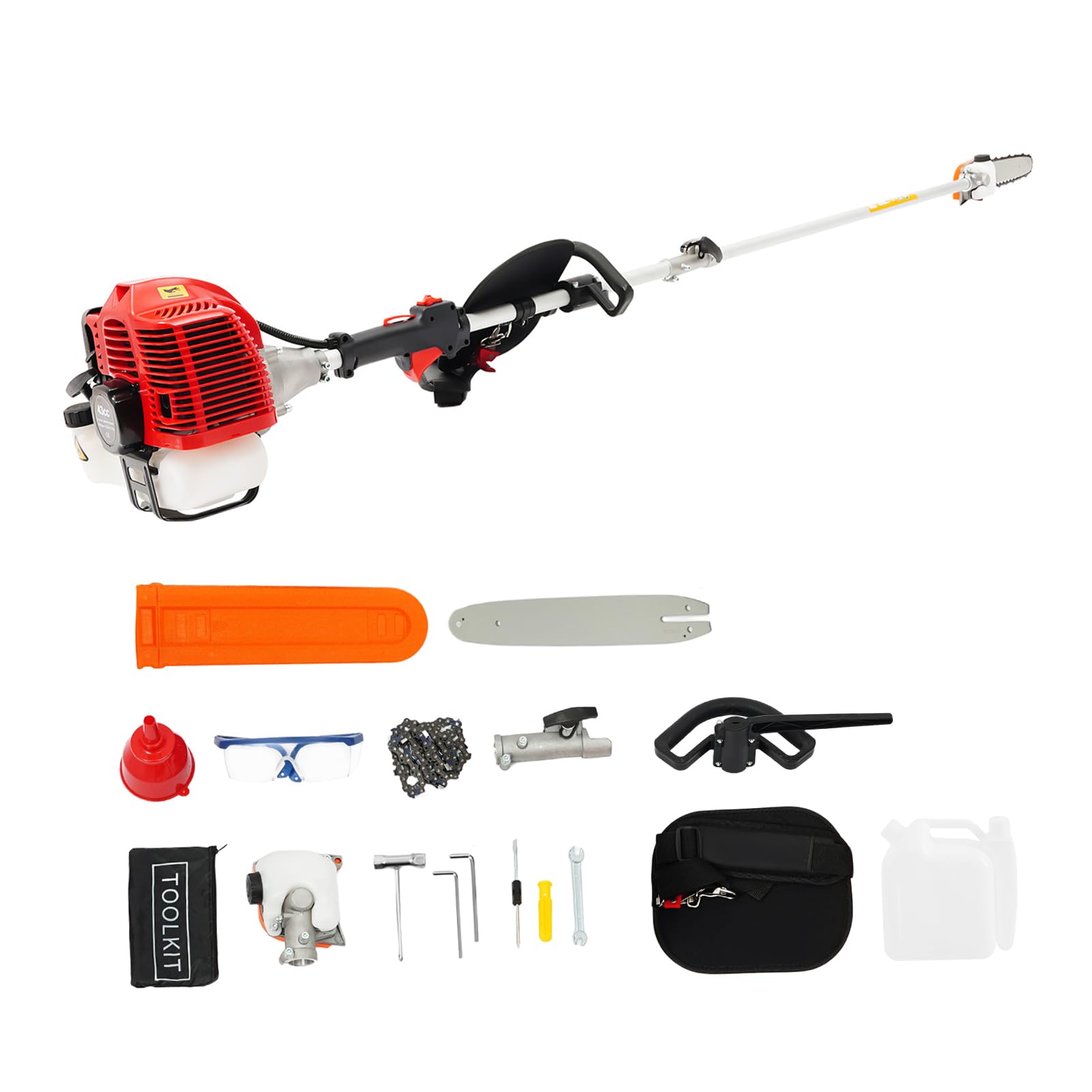 Motosierra de desrame de gasolina 43ccm 2 tiempos, sierra de podar telescópica, sierra de cadena, 8500 rpm, sierra para árboles, sierra telescópica con vástago extensible de 2,4–3,5 m y