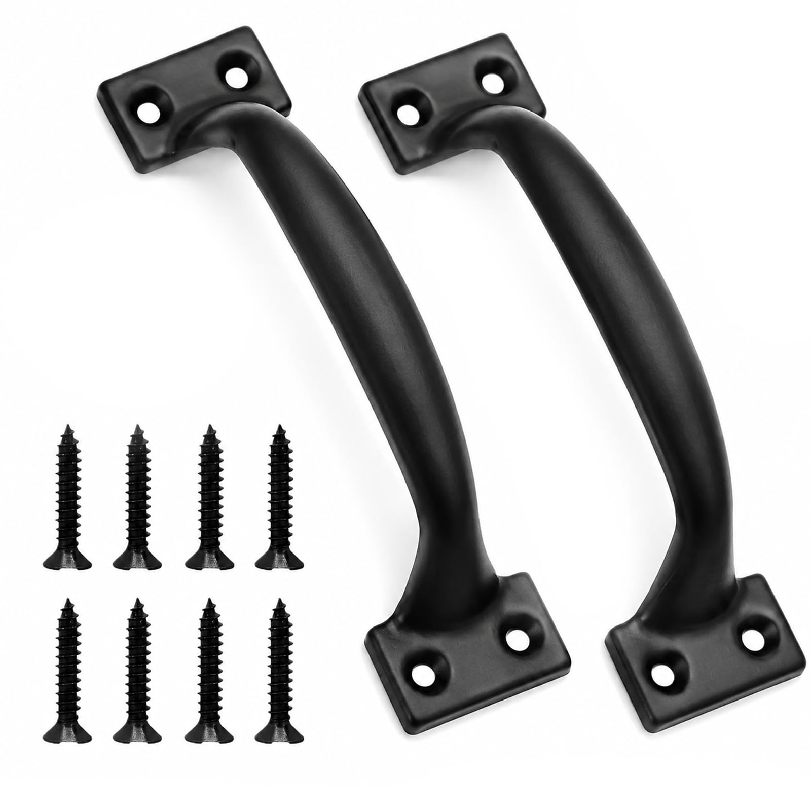 Zyssby 2 Pack Black 98mm Gate Handles with Screws,4 Inch Shed Door Pull Handles for Wooden Gates,Heavy Duty D-Shaped Cabinet & Fence Handles for Outdoor Indoor Furniture Doors,Black Hardware Set