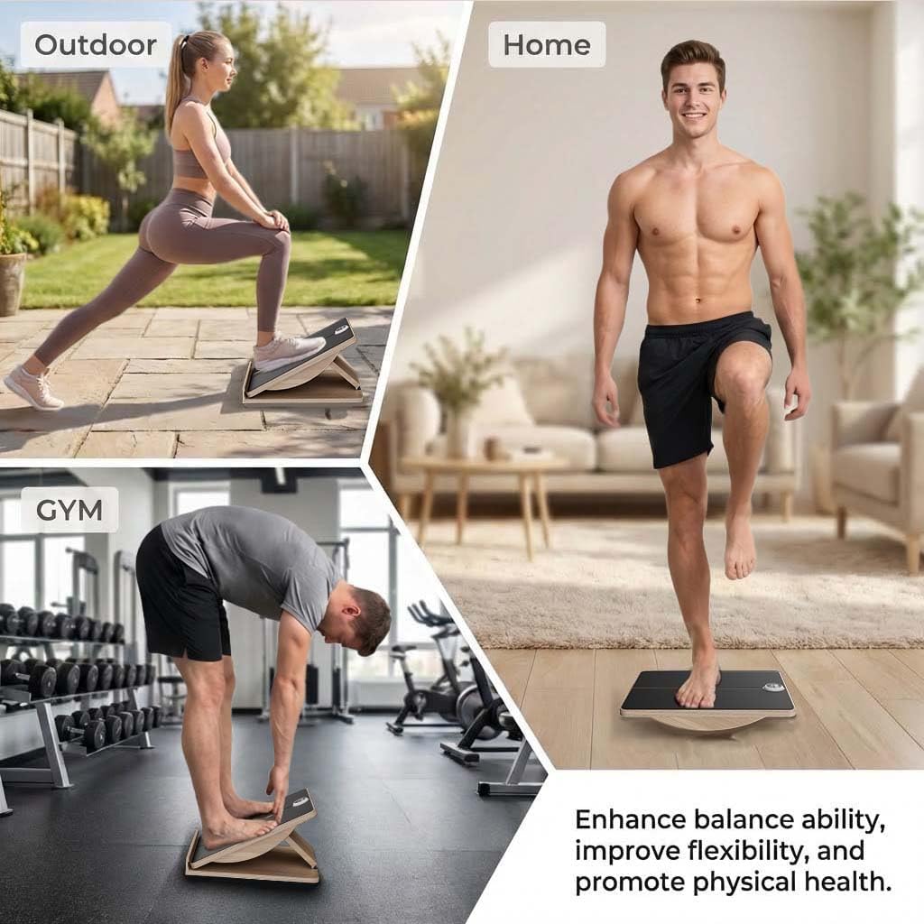 Slant Board for Exercise, 2-in-1 Balance Board & Calf Stretcher with Timer,Adjustable Wooden Squat Wedge with Anti-Slip Surface,Incline Board for Stretching & Blance Training