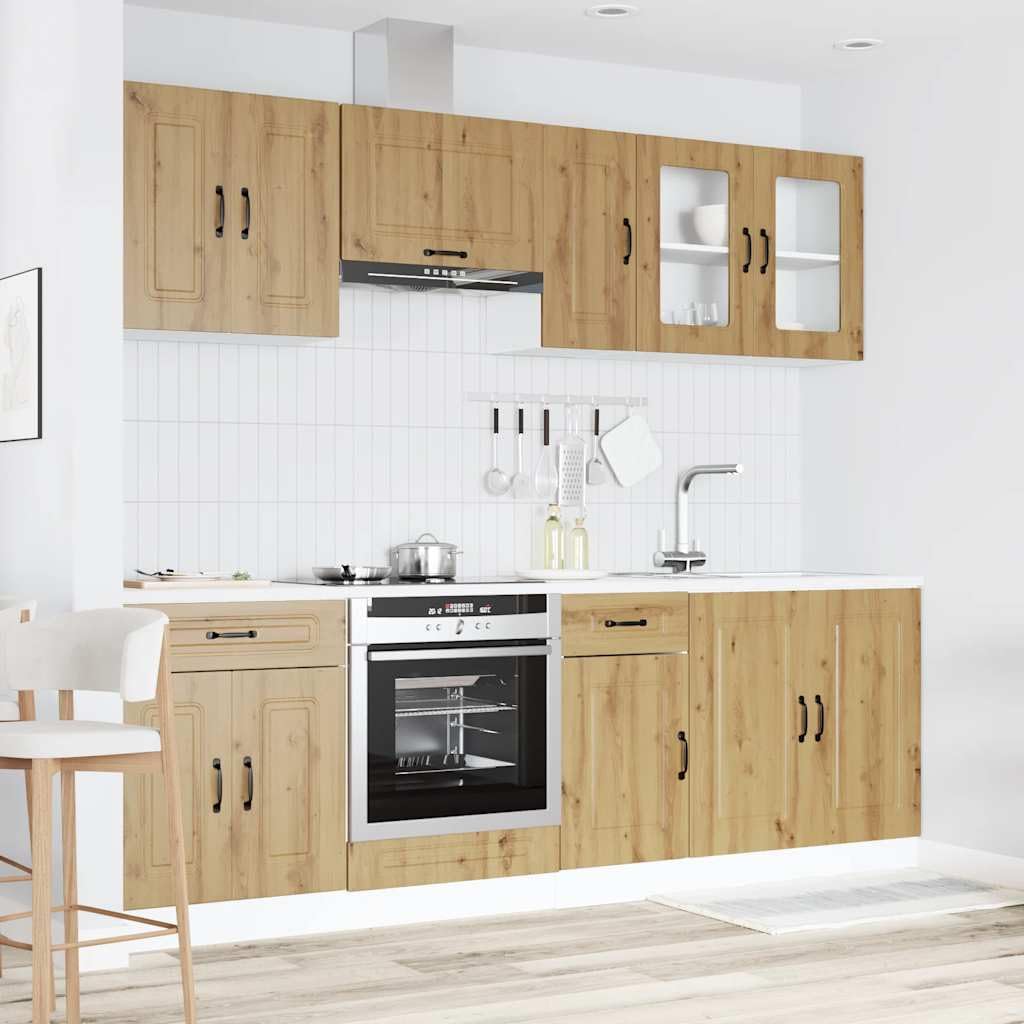 8-TLG. Küchenschrank-Set Kalmar Artisan-Eiche Holzwerkstoff Küchenschrank-Set, Küchenblock variabel stellbar Küche Komplett, ohne Arbeitsplatte für Restaurant, Hotel, Küche