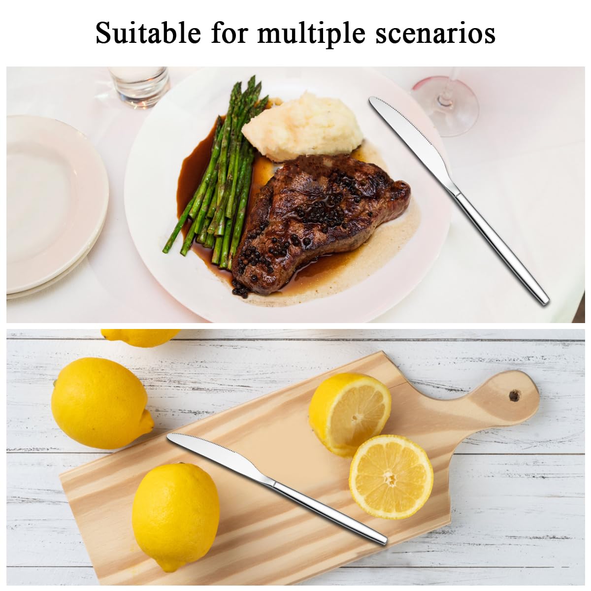 Berglander coltelli da tavola da 12 pezzi, coltello da cena moderno in acciaio inossidabile, coltello da burro, ideale per la casa, ristorante, hotel, matrimonio, lavabile in lavastoviglie