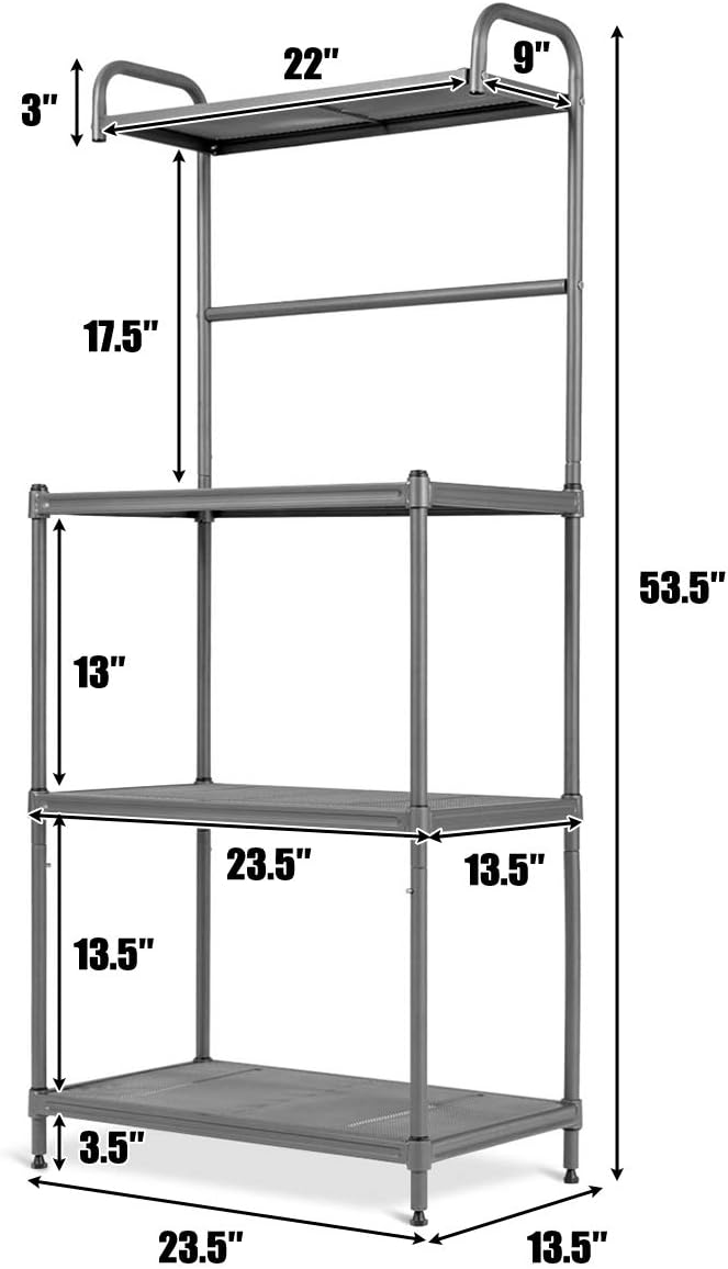 Giantex 4-Tier Bakers Rack, Kitchen Storage Rack Microwave Oven Stand, Strong Mesh Wire Metal Shelves, Free Standing Shelving Utility Unit