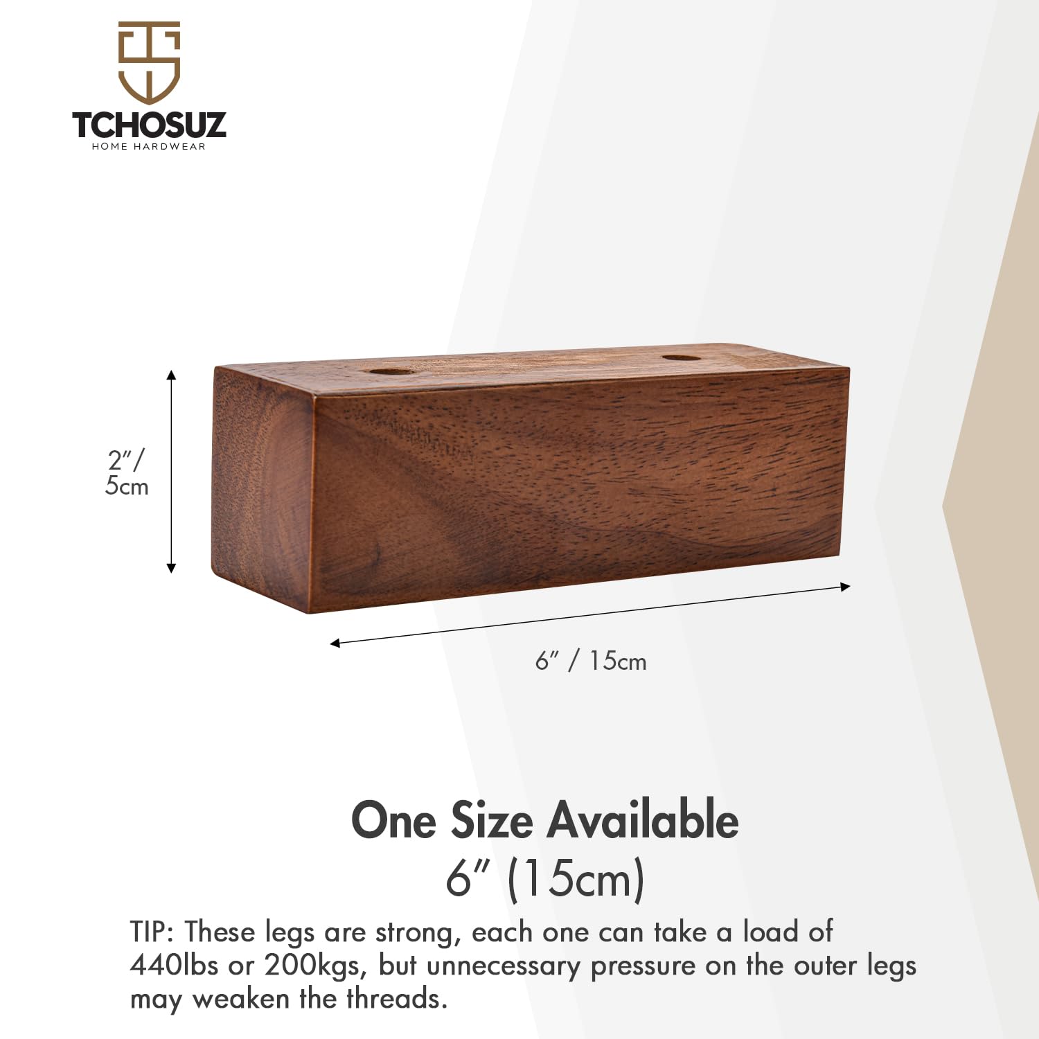 2 Inch Solid Wood Furniture Legs, 4 Pack Walnut Block Corner Legs, I-Shaped Sofa Feet & Bed Risers for Couch Bed Frame - Image 4
