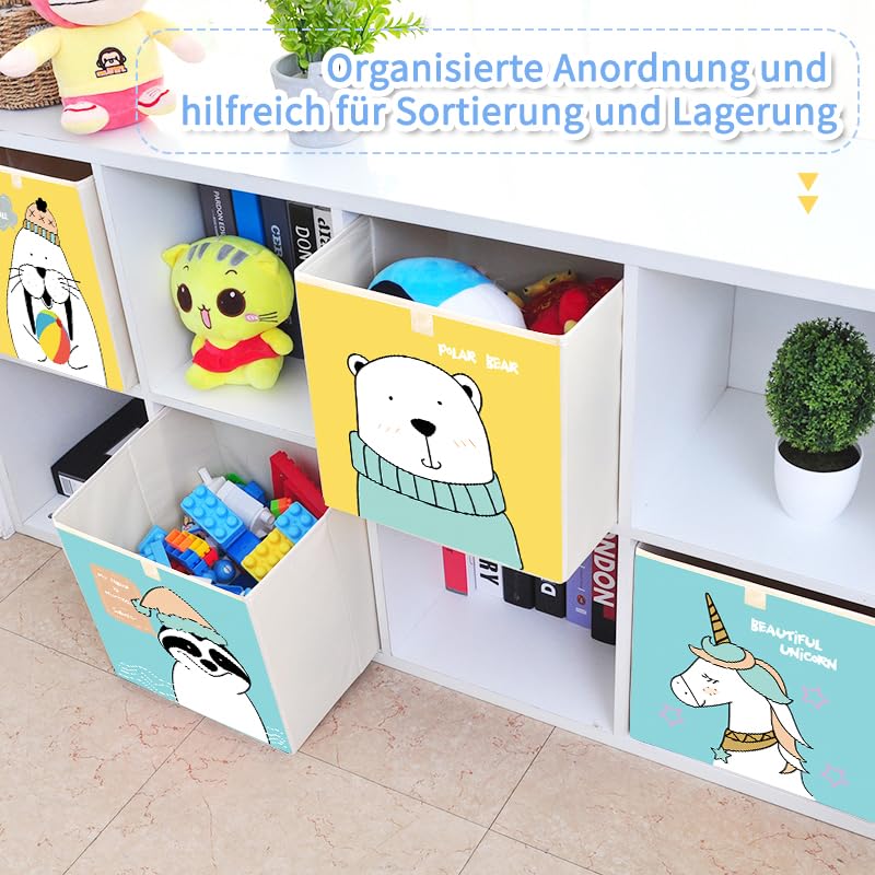 Kallax Einsatz Aufbewahrungsbox Kinder, 4er Set Spielzeugkiste mit Tiermotiv, Faltbar, ideal für Kinderzimmer, Kuscheltier Aufbewahrung, und Kallax Boxen, Spielzeug Aufbewahrung, Kallax box, Korb Baby