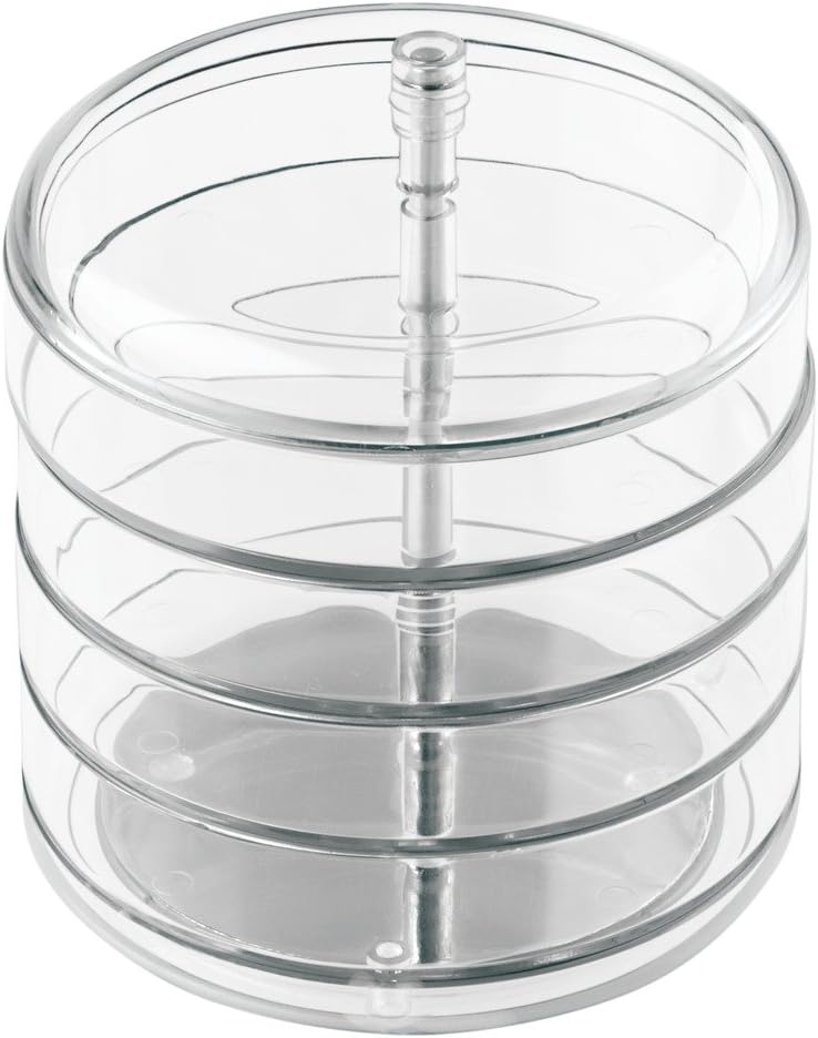 InterDesign Fashion Jewelry Organizer with Four Swivel Trays for Rings, Earrings, Bracelets, Necklaces - Clear