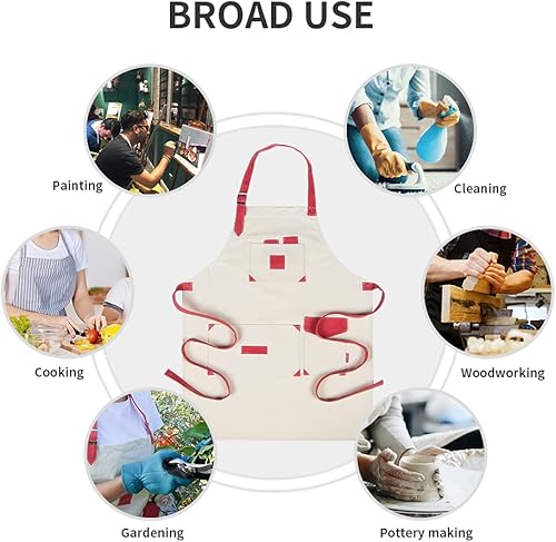 Miniatura 4 de Berry&Bird Delantal de lona de jardinería con bolsillos Delantales de herramientas Cuello ajustable, Beige