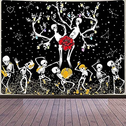 Aidatain Sugar Skull Tapestry Dancing Band Skeleton Frame Psychedelic Plant Wedding Skull Tree Party Tapestry Colorful Lights Flannel Large Size 80x60 Inches Tapestry for GTWHAT218 Cover