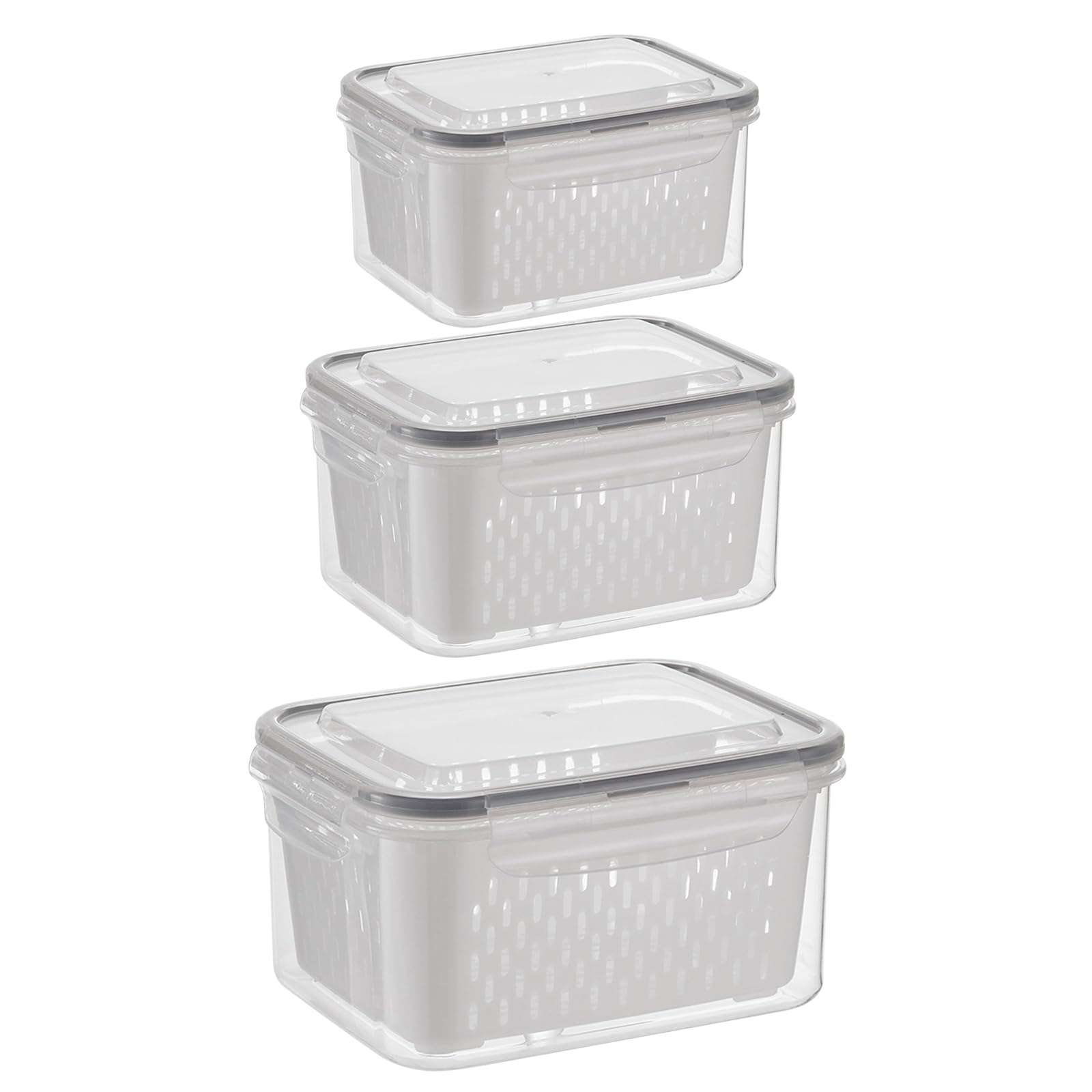 Fruit Storage Containers for Fridge Leakproof Food Storage Containers with Removable Colander Plastic Fresh Produce Saver Keep Fruits Vegetables Berry Meat Fresh Longer (Grey 3Pcs) (3Pcs Grey)