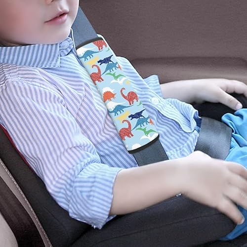 Miniatura 8 de Funda para cinturón de seguridad de automóvil para bebé, con bonito estampado de dinosaurio, almohadillas para correa de hombro para asiento de