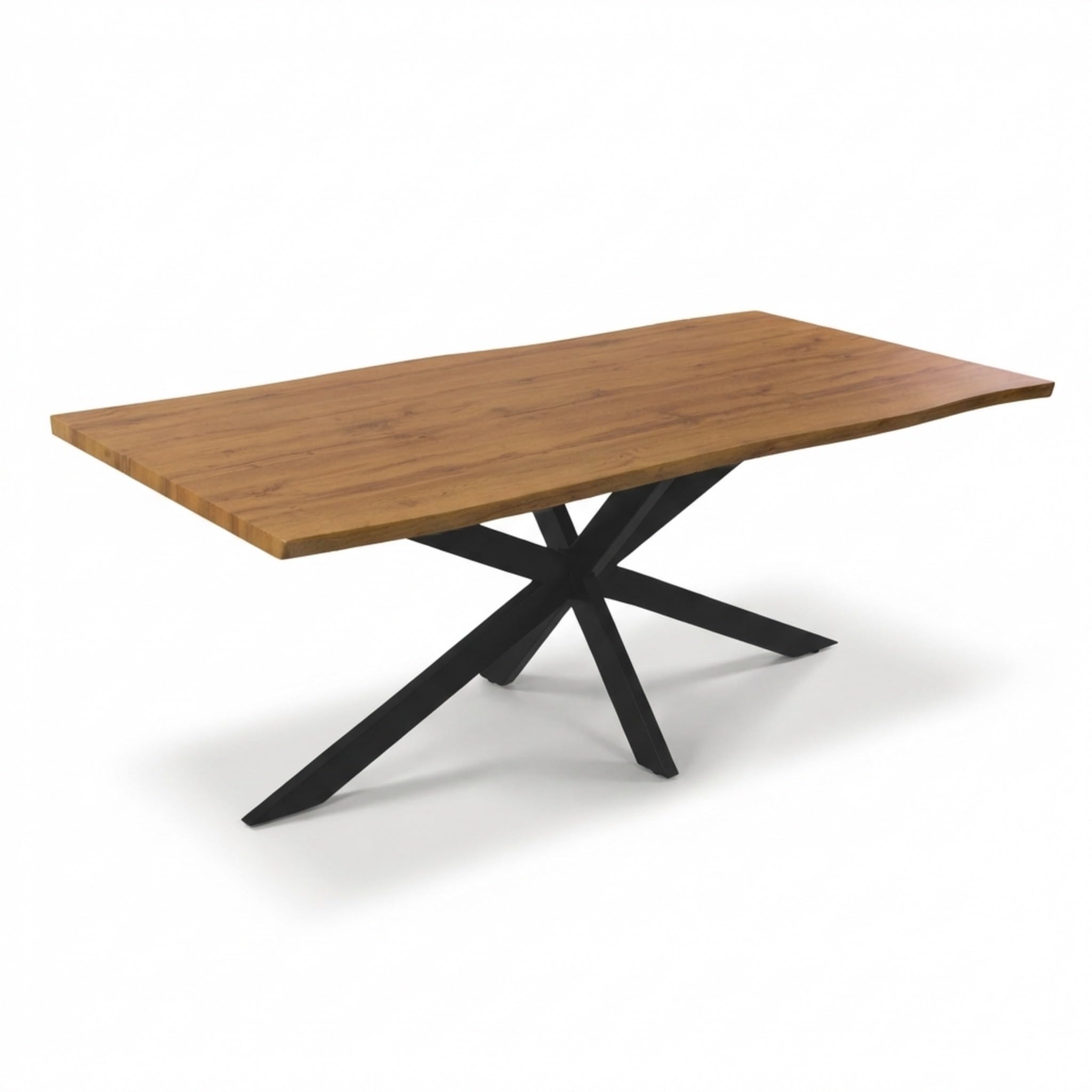 Esstisch 180x90 cm Eiche schwarz Baumkante Spider-Gestell Holz Casa | 40mm Eiche-Optik, Baumkantentisch aus, Massiva