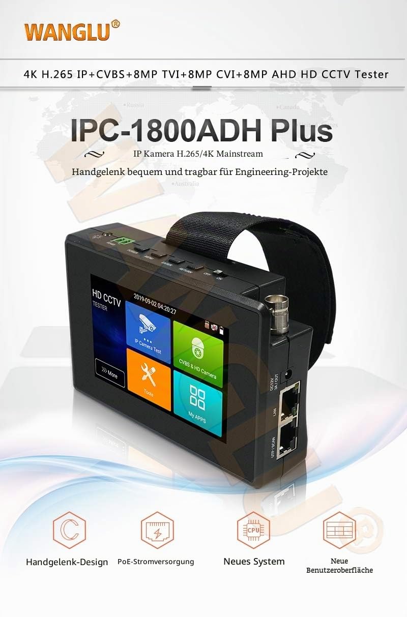 IPC Kamera Tester Monitor CCTV IP Kamera Tester H.265 4K IP 8MP TVI 8MP CVI 8MP AHD Analog 5-in-1 Wrist CCTV Test Monitor…