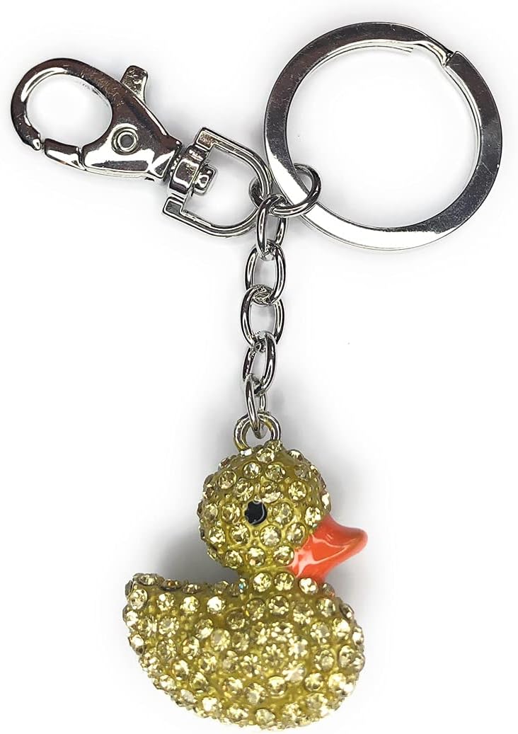 FizzyButton GiftsDuck Duckling Charm Keyring Key Ring with Lobster Clasp and Rhinestone Detail