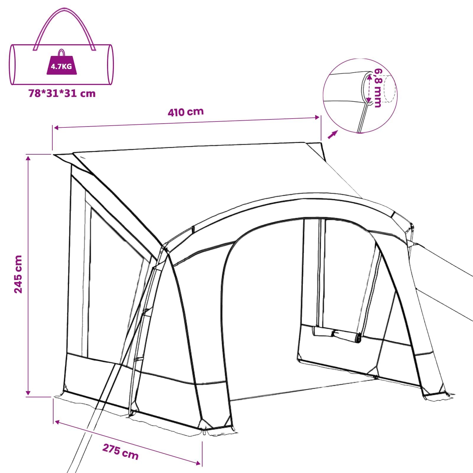 vidaXL Caravan-Zelt für 5 Personen 5 Personen Grau und Orange, Garten- und Terrassenschutz, modernes Campingzeug, UV-beständiges Zelt, leichtes Outdoor-Equipment