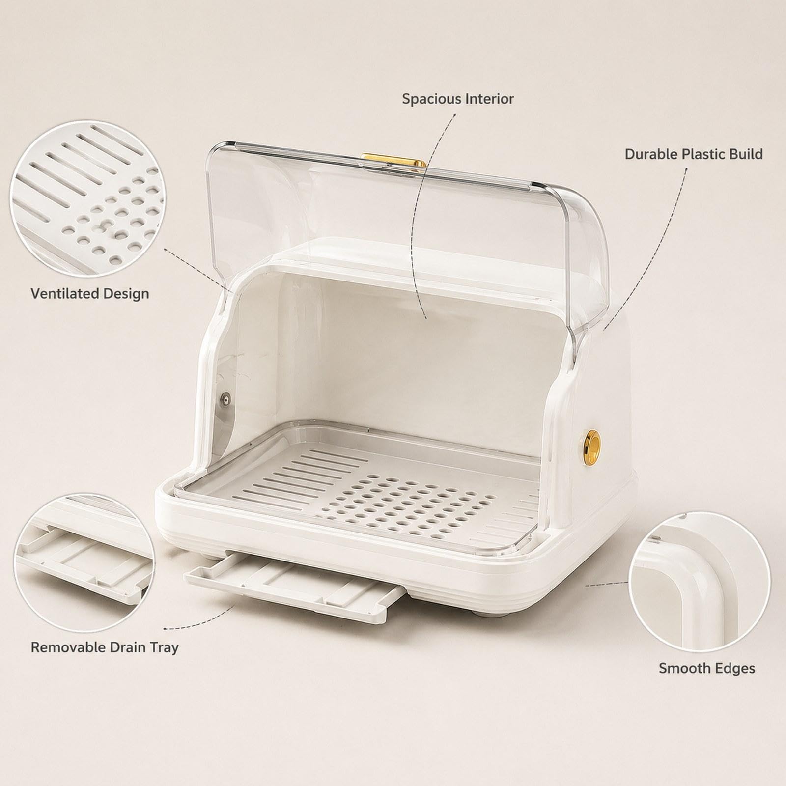 Estante para Biberones, Soporte para Biberones de Lactancia, Escurridor de Cubiertos con Tapa para Vasos Y Platos, Blanco, Individual