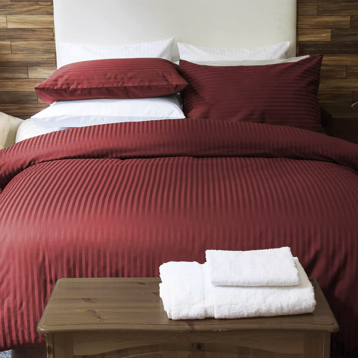 Microfiber 3-Piece Quilt/Duvet/Comforter Cover Set - Double Size (80x80 -inch, Striped with 2 Pillow Covers, Wine Red)-image-14