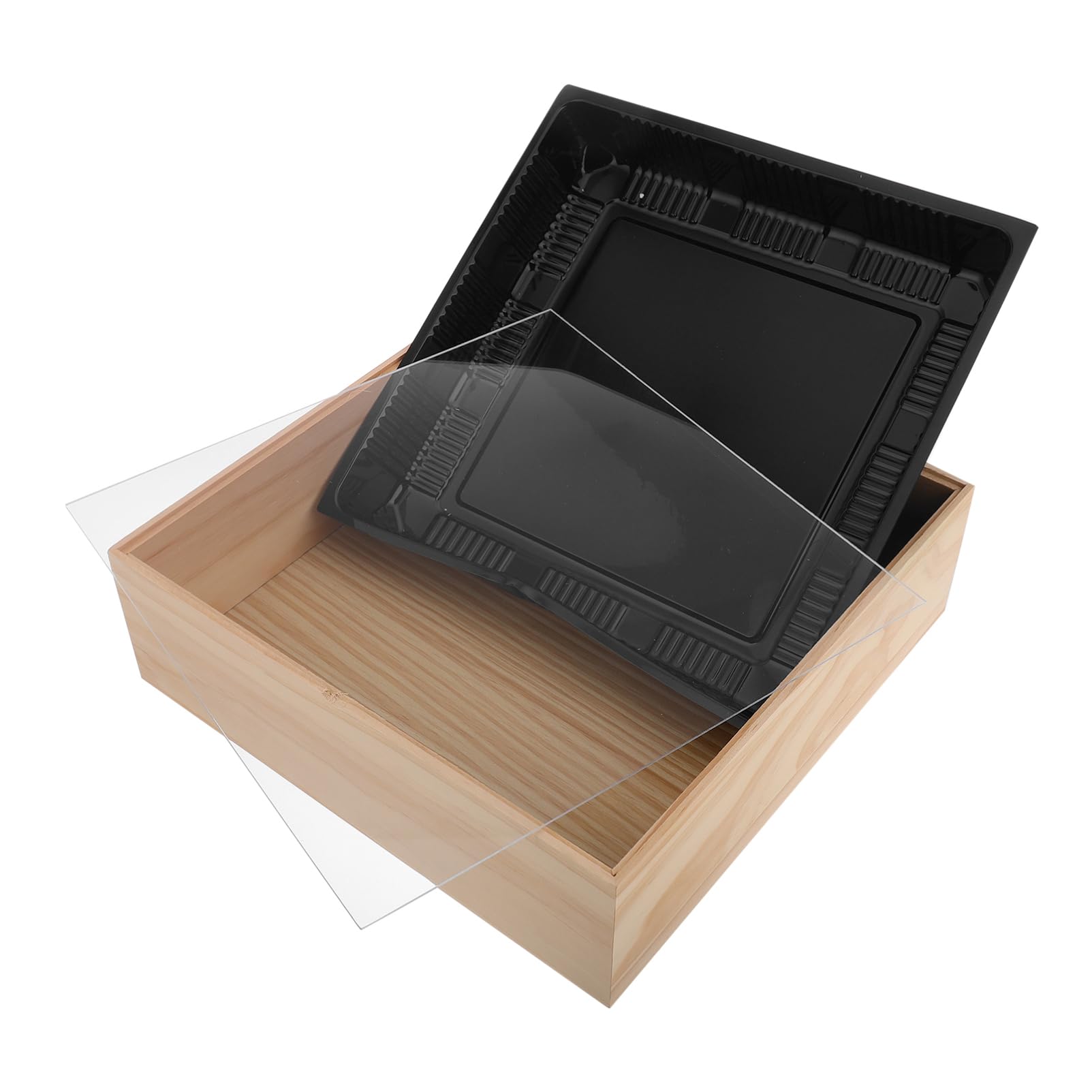 FONDOTIN Sushi Takeout Containers Wooden Sushi Trays Sliding Lid Lunch Box Sushi Party Supplies Natural Wood Packaging