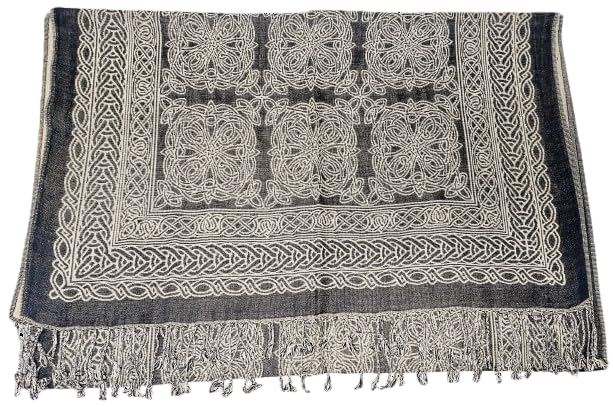 Trinity Knot Scarf for Women, Black/Tan Celtic Knot Design, Made in Ireland2